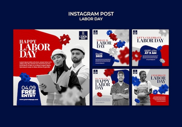 PSD gratuit posts sur instagram pour la célébration de la fête du travail