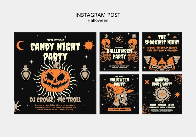 PSD gratuit des posts sur instagram pour la célébration d'halloween