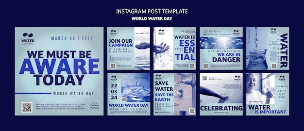 PSD gratuit posts sur instagram pour la célébration de la journée mondiale de l'eau