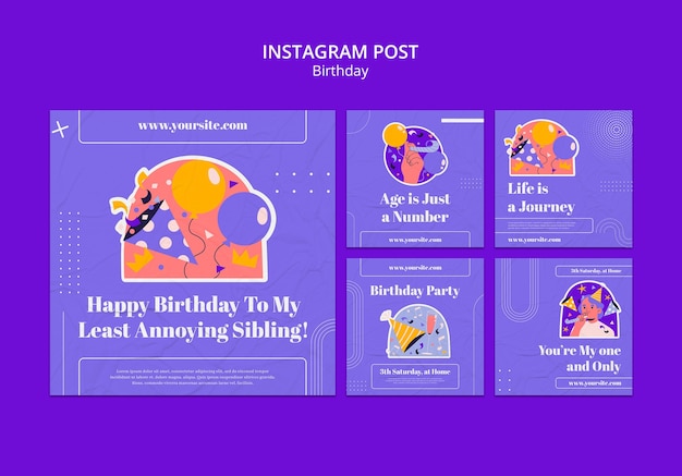 PSD gratuit des posts sur instagram pour célébrer l'anniversaire d'un design plat