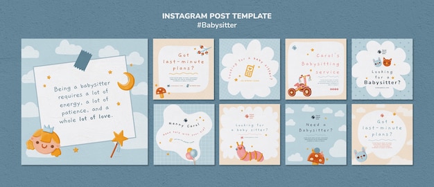 PSD gratuit posts sur instagram pour un emploi de baby-sitter