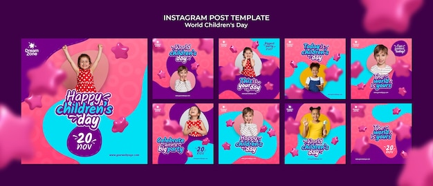 PSD gratuit posts sur instagram pour la journée mondiale de l'enfance