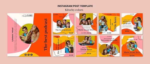 PSD gratuit posts instagram de style couleurs kitsch