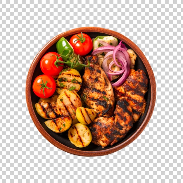 PSD gratuit poulet grillé ou barbecue rôti avec des épices et des tomates sur un fond transparent