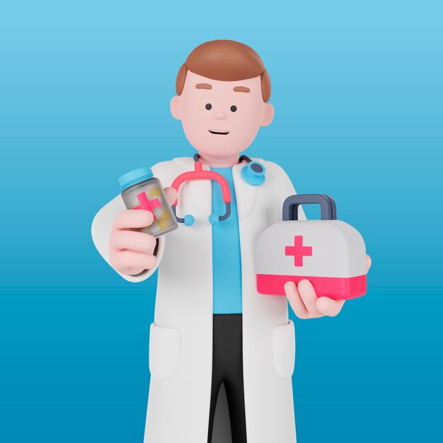 Professionnel de la santé posant avec une trousse de premiers soins