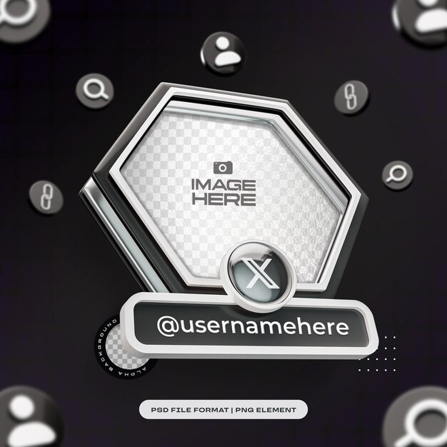 Profile de médias sociaux hexagonal cadre 3D pour Twitter rendu 3D isolé