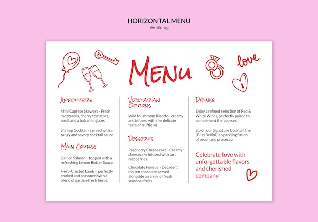 Projet de modèle de menu de mariage