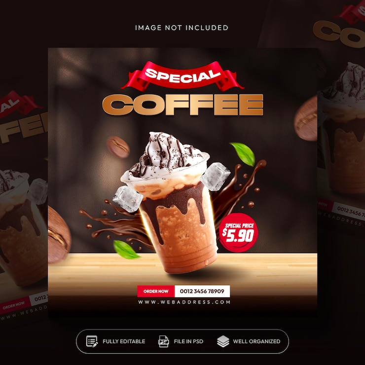 PSD gratuit promotion du menu des boissons du café sur les réseaux sociaux conception de modèle de bannière instagram