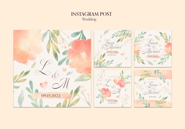 PSD gratuit publication instagram de célébration de mariage aquarelle