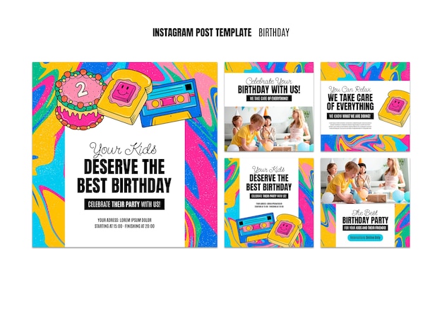 PSD gratuit publication instagram colorée de célébration d'anniversaire