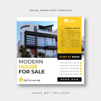 Publication instagram de médias sociaux immobiliers ou modèle de publicité de bannière web carrée