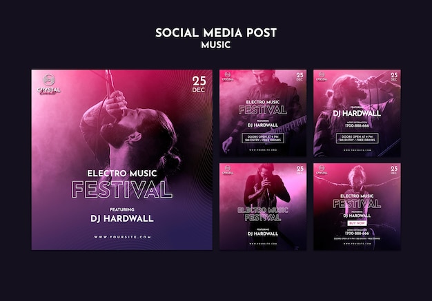 PSD gratuit publication sur les médias sociaux du festival de musique électro