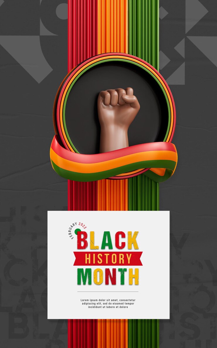 PSD gratuit publication sur les médias sociaux du mois de l'histoire des noirs avec une main africaine en 3d