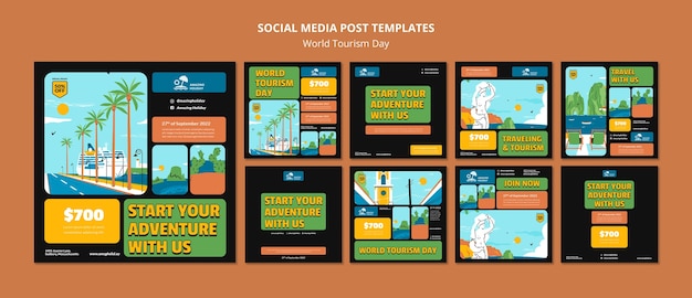 PSD gratuit publication sur les médias sociaux de la journée mondiale du tourisme au design plat