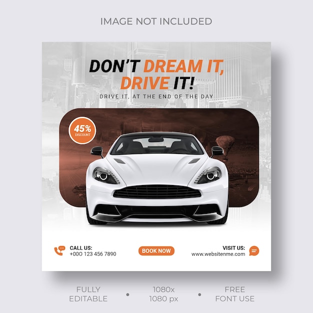 Publication promotionnelle sur les réseaux sociaux de location de voiture et modèle de bannière Instagram