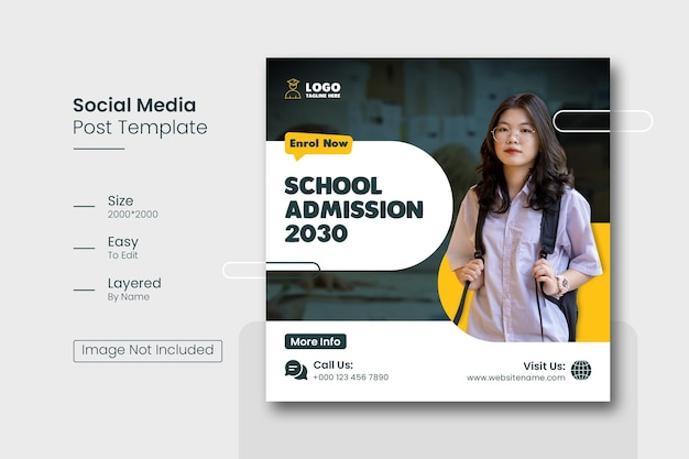 PSD gratuit publication sur les réseaux sociaux d'admission à l'école ou modèle de publication instagram