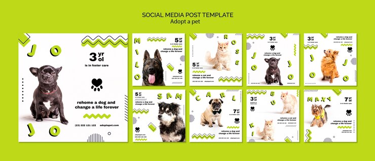 PSD gratuit publication sur les réseaux sociaux d'adoption d'animaux
