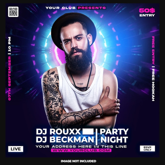 PSD gratuit publication sur les réseaux sociaux du flyer du club dj party