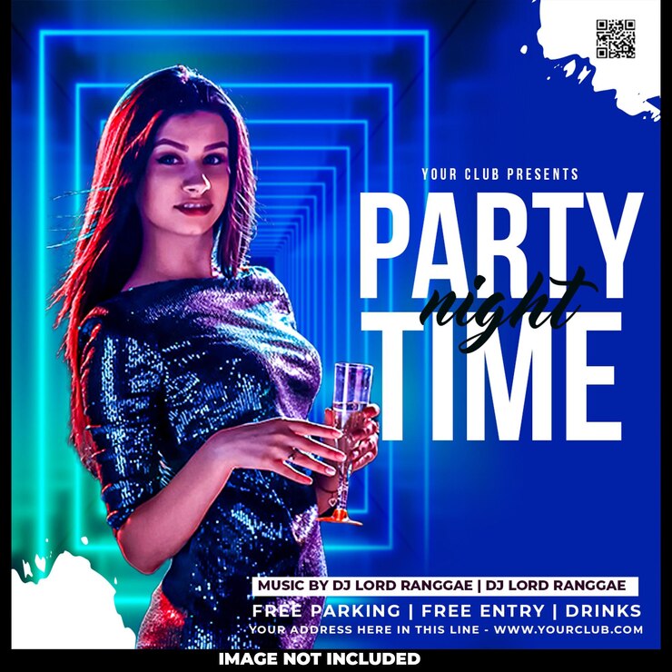PSD gratuit publication sur les réseaux sociaux du flyer de l'heure de la fête du club dj