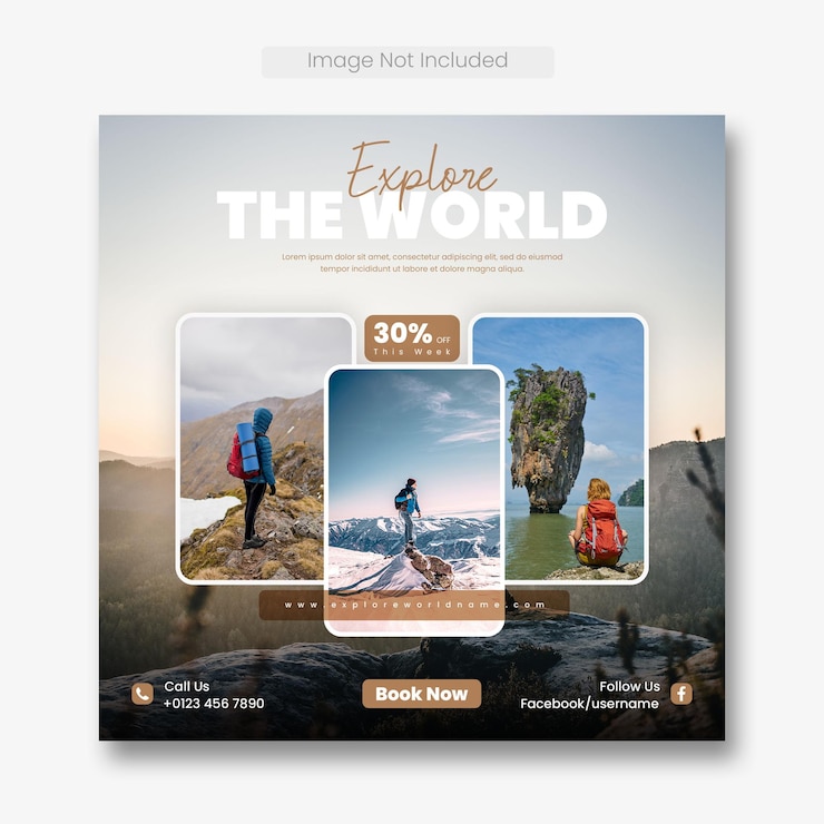 PSD gratuit publication sur les réseaux sociaux de voyage et de tournée modèle de publication instagram ou de bannière web
