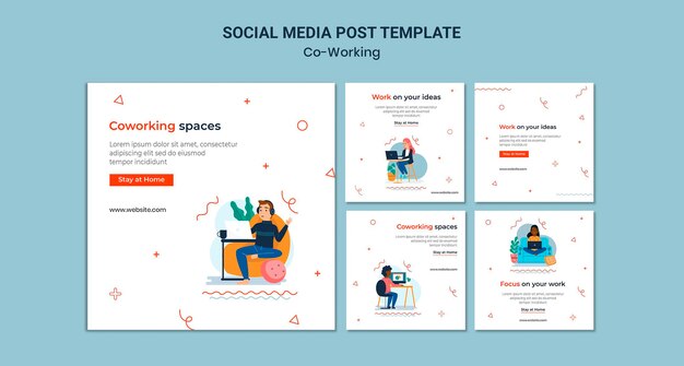 Publications créatives sur les réseaux sociaux en coworking
