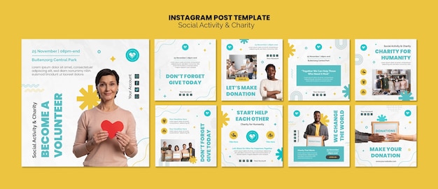 PSD gratuit publications instagram d'activité sociale au design plat