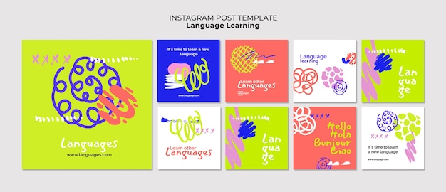 PSD gratuit publications instagram sur l'apprentissage des langues