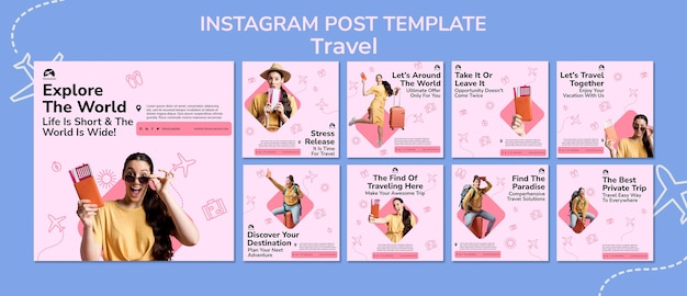 PSD gratuit publications instagram d'aventure de voyage au design plat