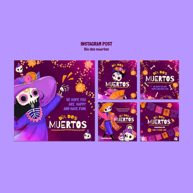 PSD gratuit publications instagram de la célébration de dia de muertos