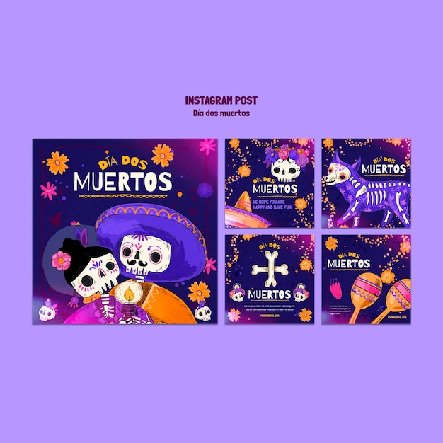 PSD gratuit publications instagram de la célébration de dia de muertos