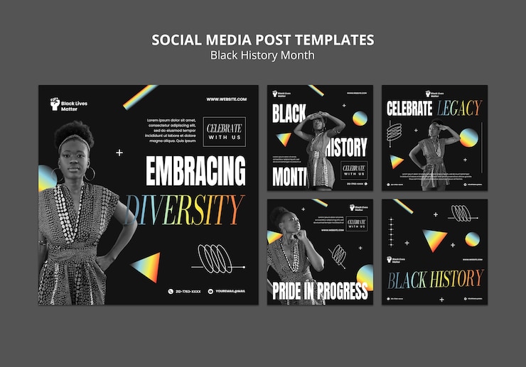 PSD gratuit publications instagram de célébration du mois de l’histoire des noirs