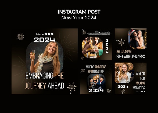 PSD gratuit publications instagram de célébration du nouvel an 2024