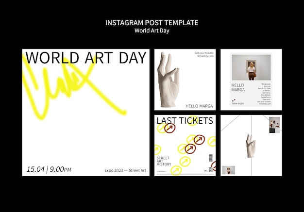 PSD gratuit publications instagram de célébration de la journée mondiale de l'art