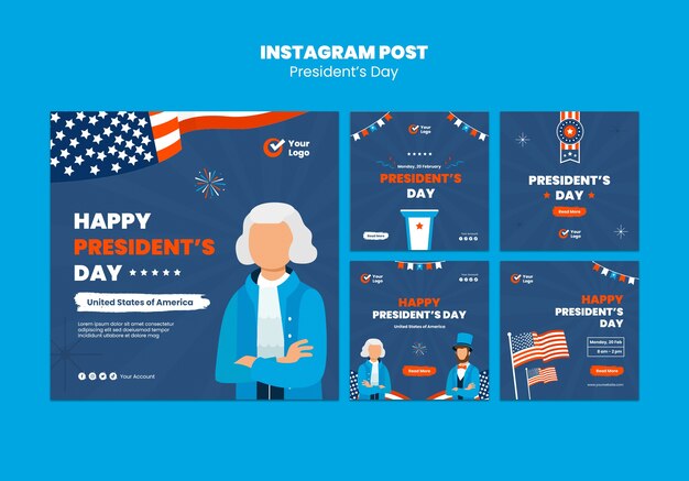 PSD gratuit publications instagram de la célébration de la journée des présidents