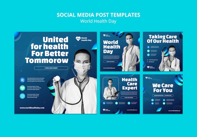 PSD gratuit publications instagram dégradées de la journée mondiale de la santé