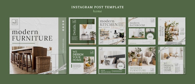 PSD gratuit publications instagram de design d'intérieur de maison