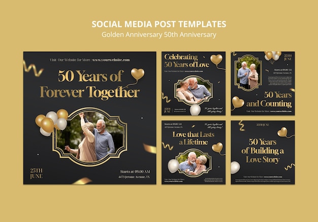 PSD gratuit publications instagram du 50e anniversaire d'or