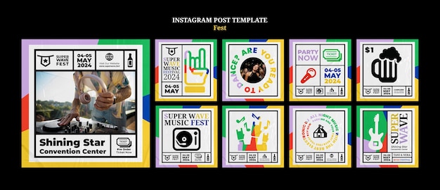 PSD gratuit publications instagram du festival de musique design plat