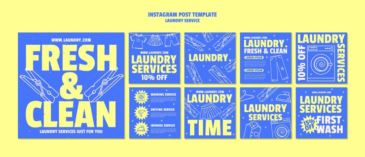 PSD gratuit les publications sur instagram du service de blanchisserie