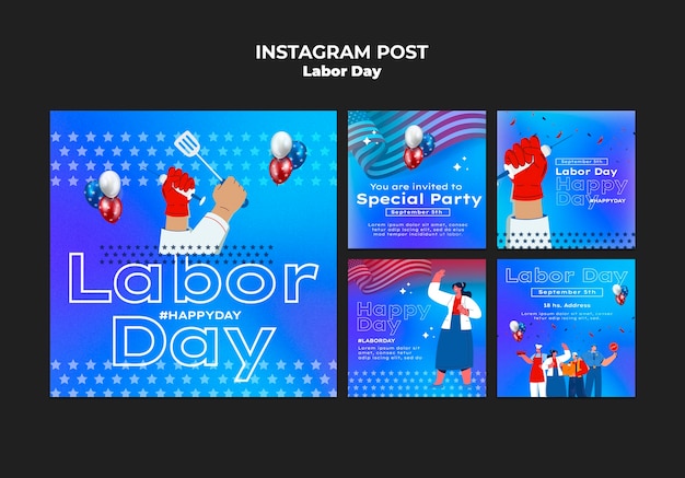 PSD gratuit publications instagram de la fête du travail