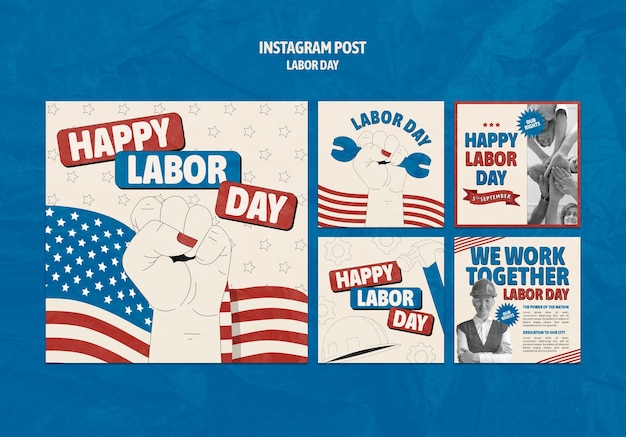 PSD gratuit publications instagram de la fête du travail