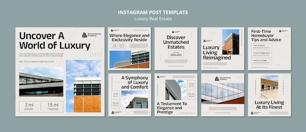 PSD gratuit publications instagram sur l'immobilier de luxe