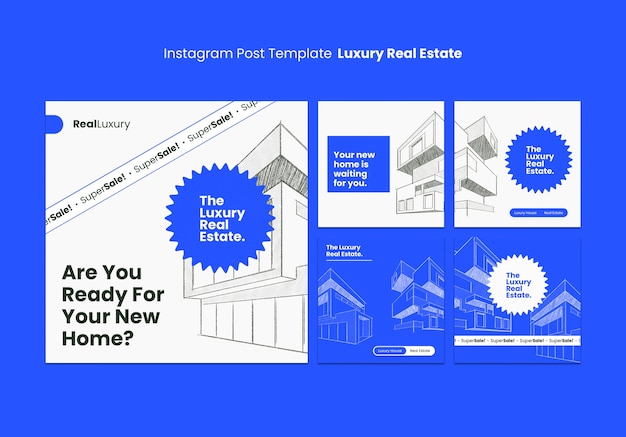 PSD gratuit publications instagram sur l'immobilier de luxe