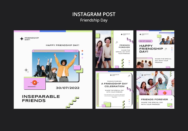 PSD gratuit publications instagram de la journée de l'amitié rétro