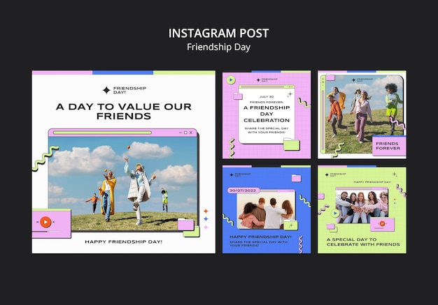 PSD gratuit publications instagram de la journée de l'amitié rétro