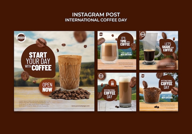 PSD gratuit publications instagram de la journée internationale du café