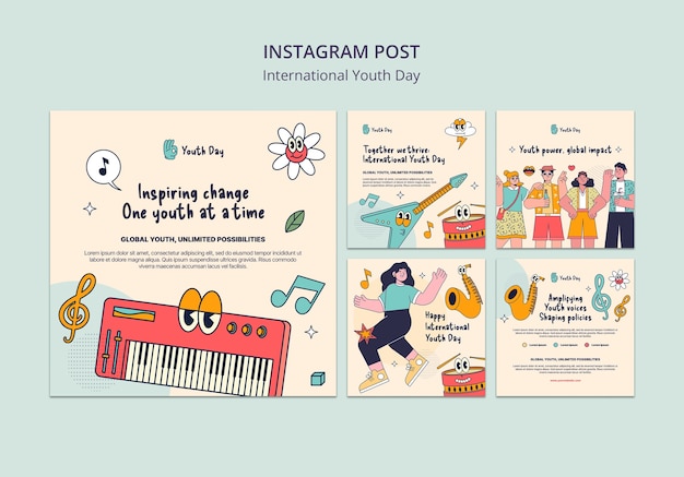 PSD gratuit publications instagram de la journée internationale de la jeunesse