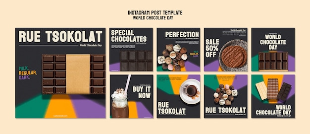 PSD gratuit publications instagram de la journée mondiale du chocolat