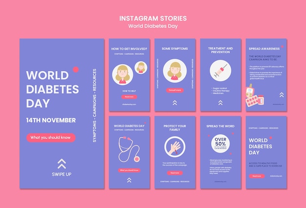 Les Publications Instagram De La Journée Mondiale Du Diabète Mettent En Scène Des Histoires Psd gratuit