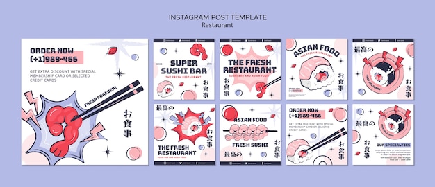 PSD gratuit publications instagram de restaurants de cuisine délicieuse